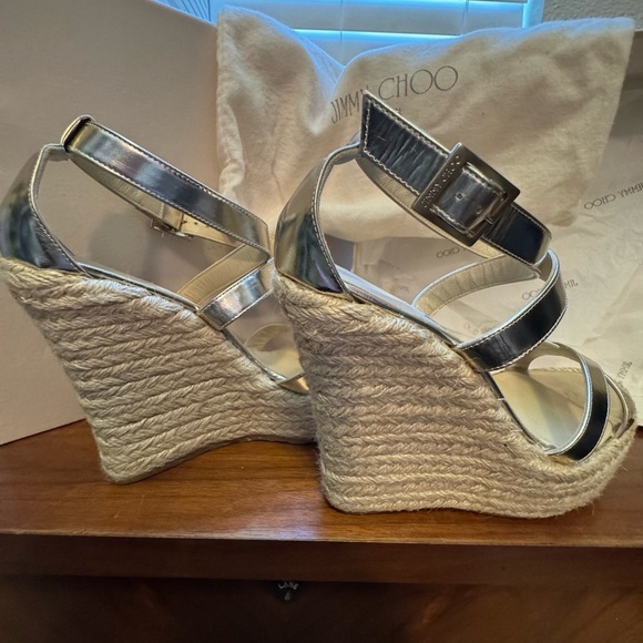 Jimmy Choo Gold/Champage Porto Platform Wedge Espadrille Sandal EU36/6 - Picture 5 of 16